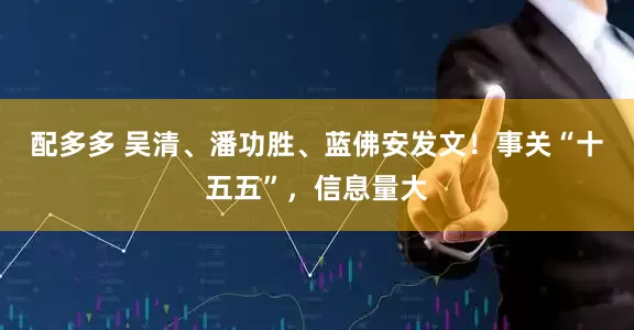 配多多 吴清、潘功胜、蓝佛安发文！事关“十五五”，信息量大